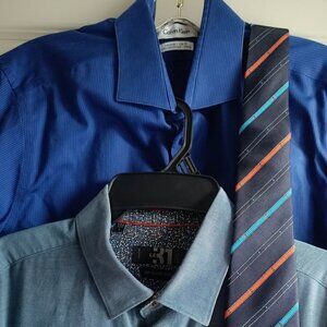 16&17👔Calvin Klein Navy and Simons Grey/Teal Dress Shirts+Tie Gift
